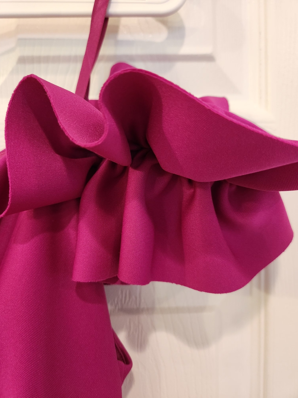 Xscape Fuchsia Off-Shoulder Ruffle Gown - Picture 5 of 6